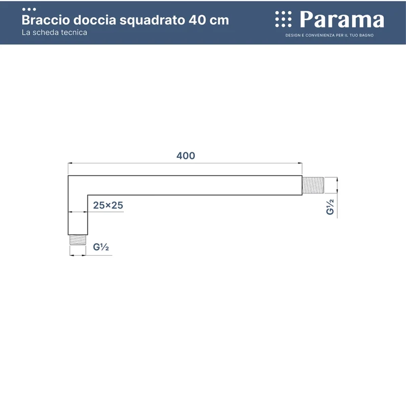Set doccia squadrato cromato - Miscelatore incasso 2 vie, braccio 40cm, soffione slim 30x30cm e doccino