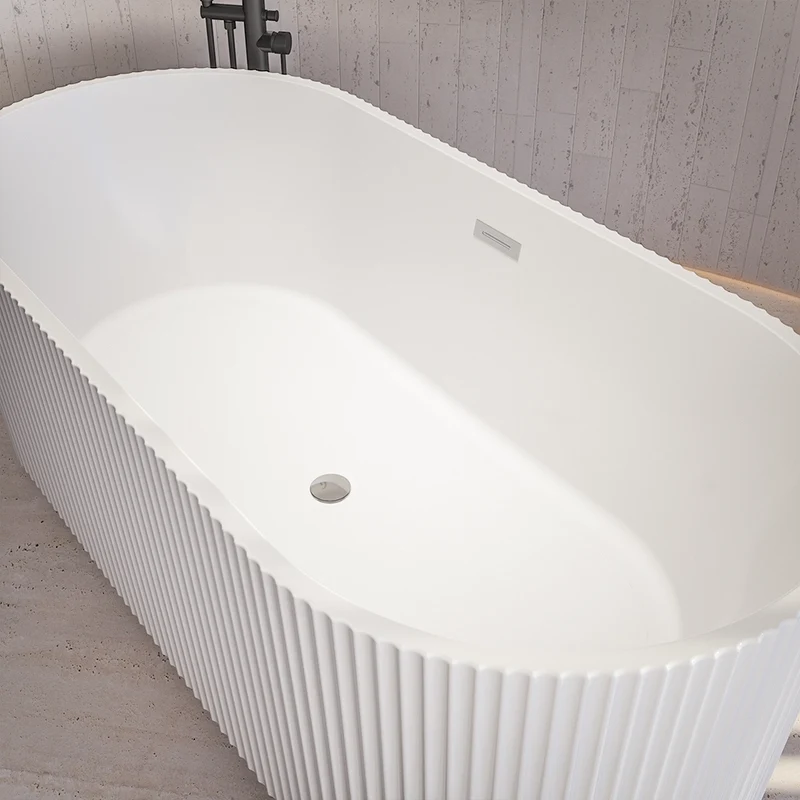 Vasca da bagno freestanding scanalata 170cm in acrilico bianco lucido | Iris