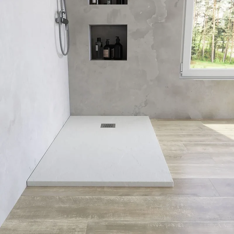 Piatto doccia rettangolare 70x130 cm in marmoresina bianco effetto pietra h3 cm | Milos