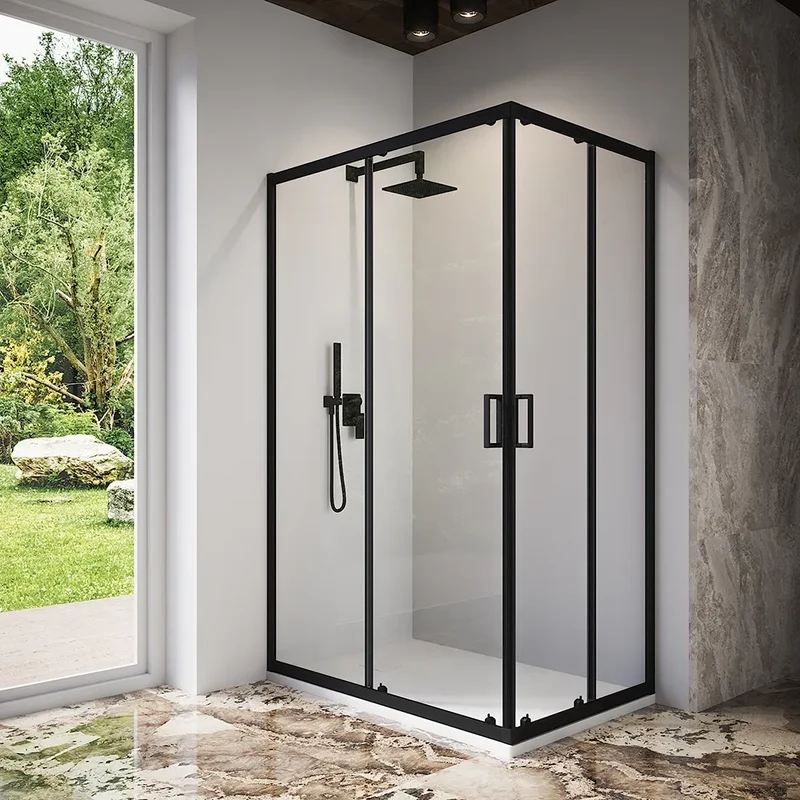 Box doccia 80x120 cm angolare scorrevole profili nero opaco vetro 6mm trasparente h185 | Tonga