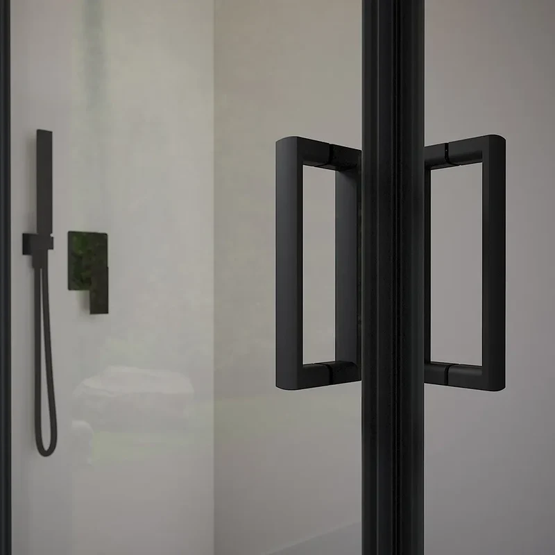 Box doccia 80x120 cm angolare scorrevole profili nero opaco vetro 6mm trasparente h185 | Tonga