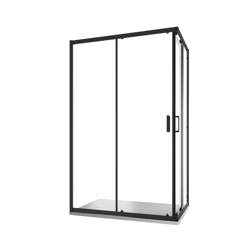 Box doccia 80x120 cm angolare scorrevole profili nero opaco vetro 6mm trasparente h185 | Tonga