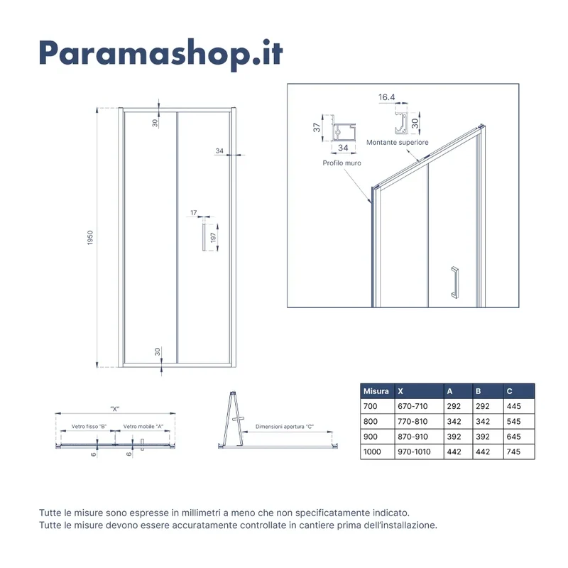 Porta doccia 80cm apertura a libro vetro 6mm trasparente | Aruba