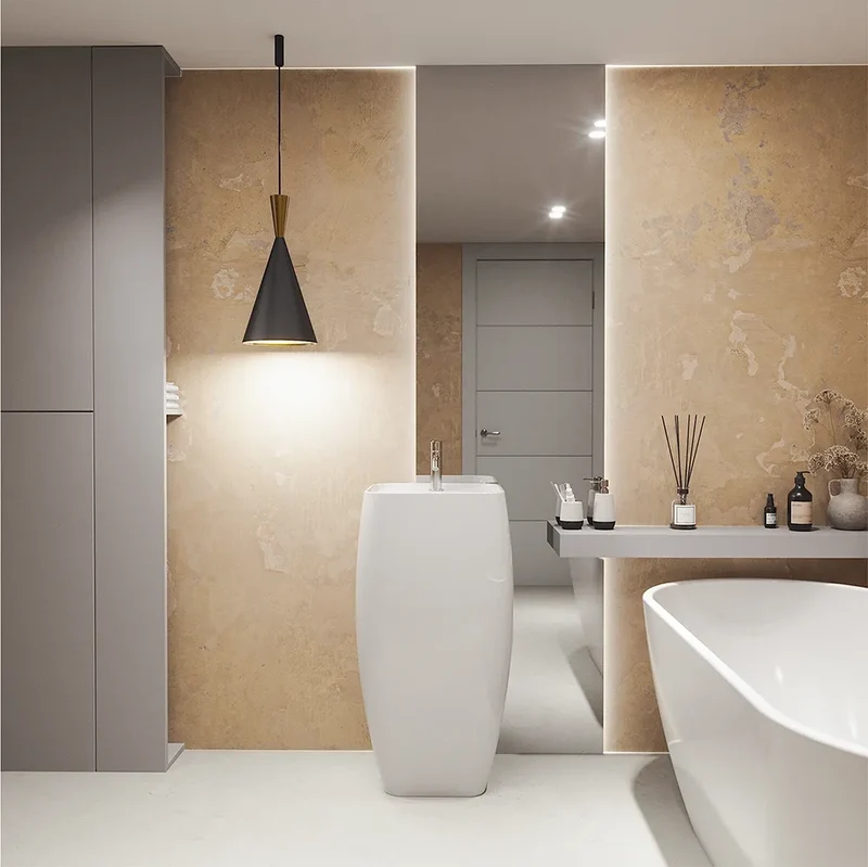 Lavabo freestanding diam. 47cm in ceramica bianco lucido con troppopieno | Bohai
