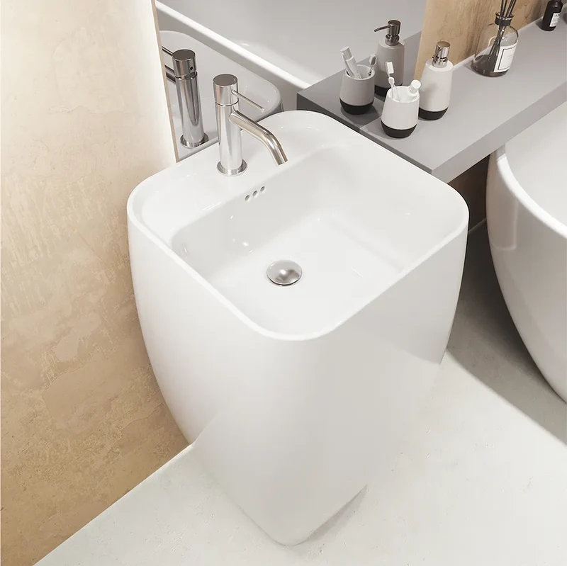 Lavabo freestanding diam. 47cm in ceramica bianco lucido con troppopieno | Bohai