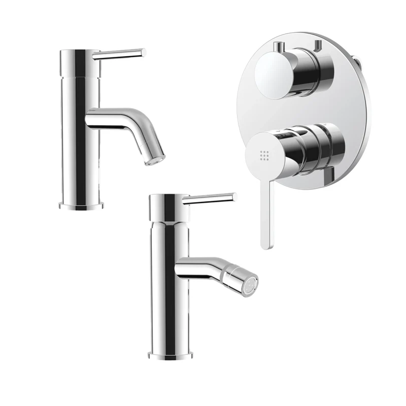 Set miscelatore lavabo e bidet senza scarico ed incasso doccia con deviatore in ottone cromato | Ava