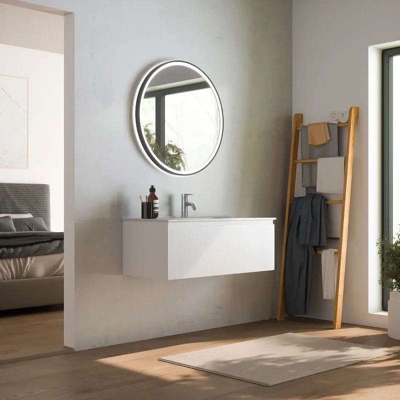 Mobile bagno sospeso 70 cm un cassetto bianco opaco con lavabo | Ardenne