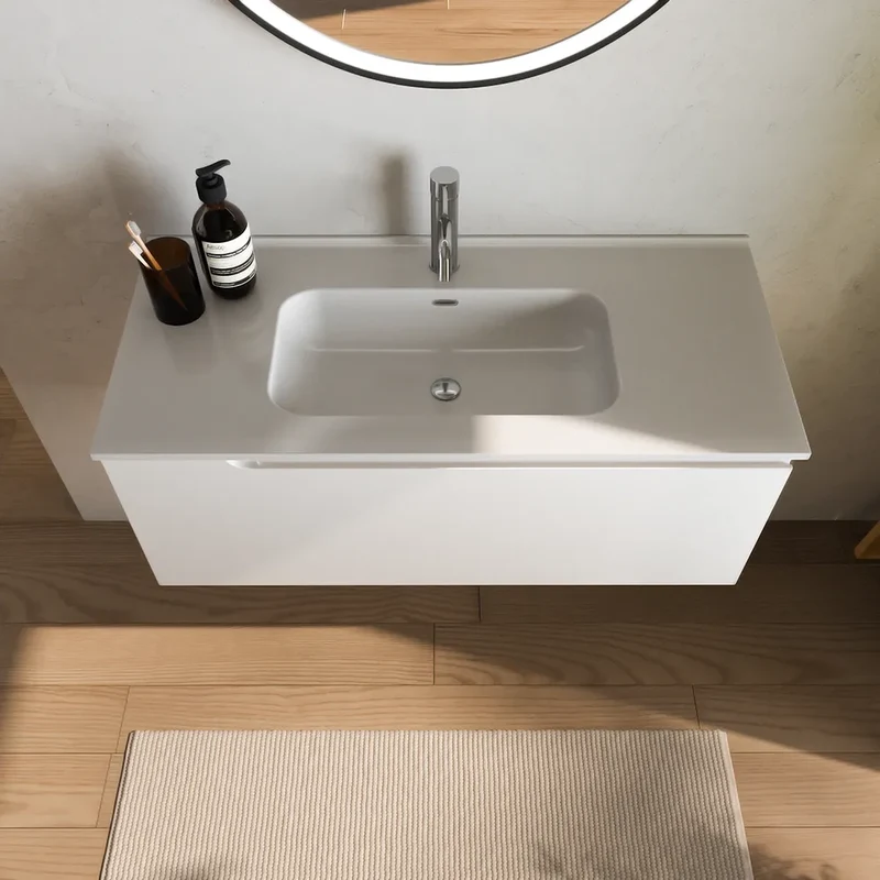 Mobile bagno sospeso 70 cm un cassetto bianco opaco con lavabo | Ardenne