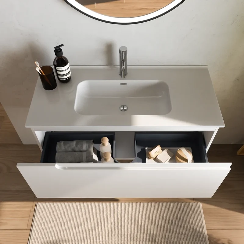 Mobile bagno sospeso 70 cm un cassetto bianco opaco con lavabo | Ardenne