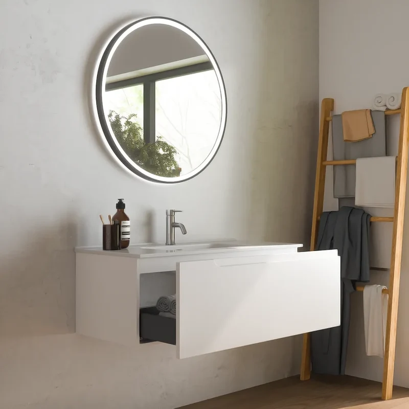 Mobile bagno sospeso 70 cm un cassetto bianco opaco con lavabo | Ardenne