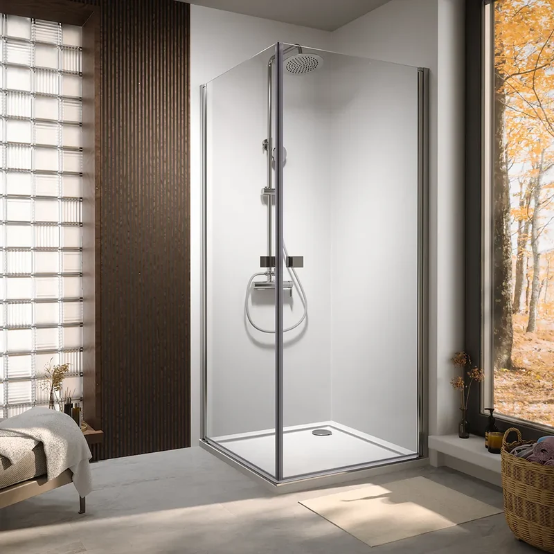 Box doccia angolare 90x90cm doppio battente profili cromati e vetro da 8mm trasparente h195 | Fiji