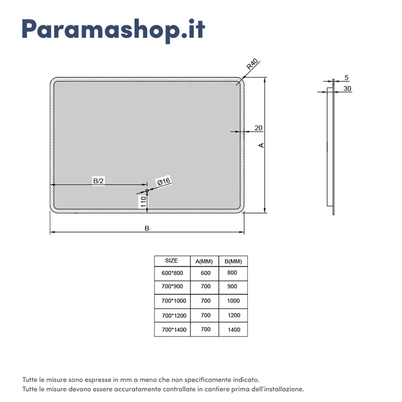Specchio led 70x120 cm con sensore touch-screen anti impronta | Anka