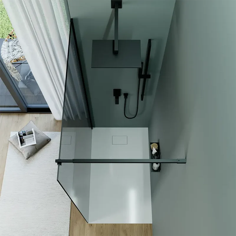 Doccia walk-in 100 cm vetro 8mm anticalcare fumé h200 profili neri | Keros