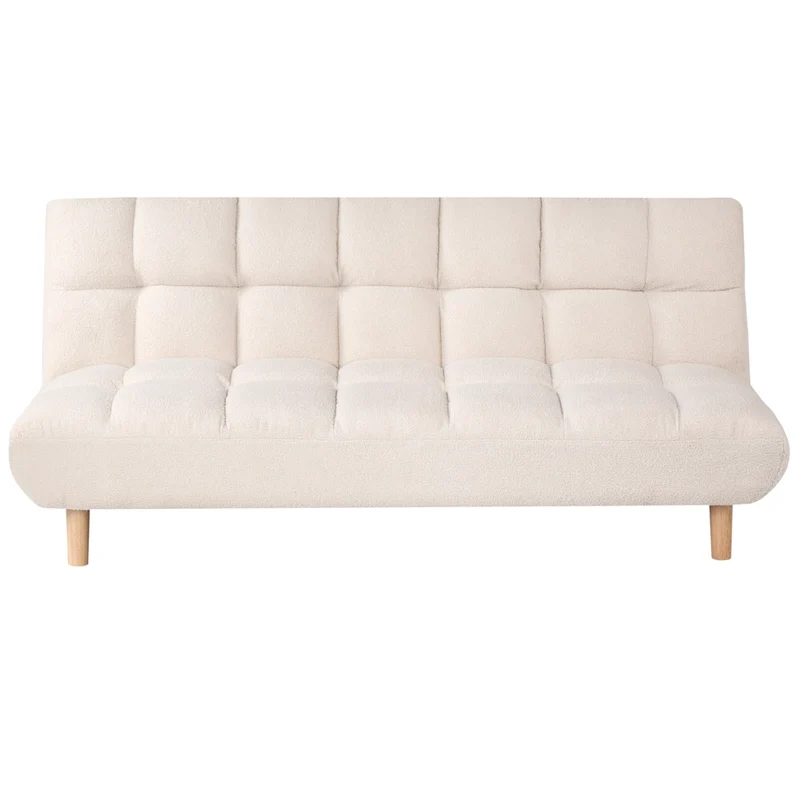 Divano letto bianco sporco Rivestimento bouclé Gambe in legno 2 posti Schienale trapuntato Seduta trapuntata Design moderno Senza braccioli