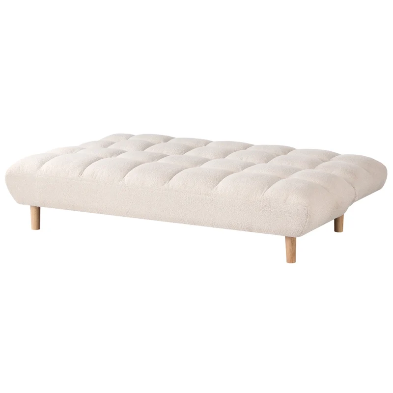 Divano letto bianco sporco Rivestimento bouclé Gambe in legno 2 posti Schienale trapuntato Seduta trapuntata Design moderno Senza braccioli