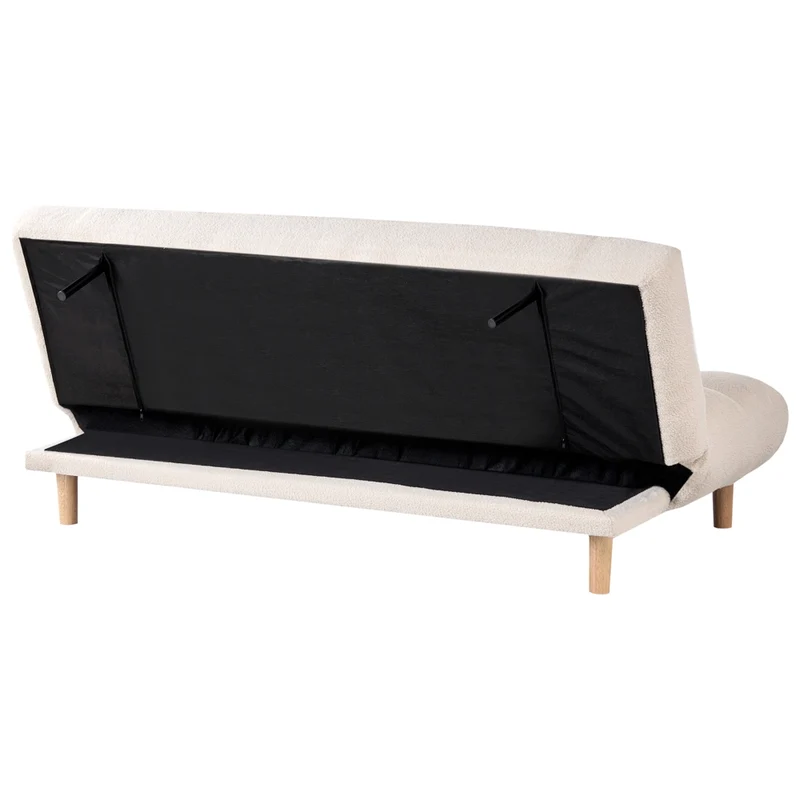 Divano letto bianco sporco Rivestimento bouclé Gambe in legno 2 posti Schienale trapuntato Seduta trapuntata Design moderno Senza braccioli
