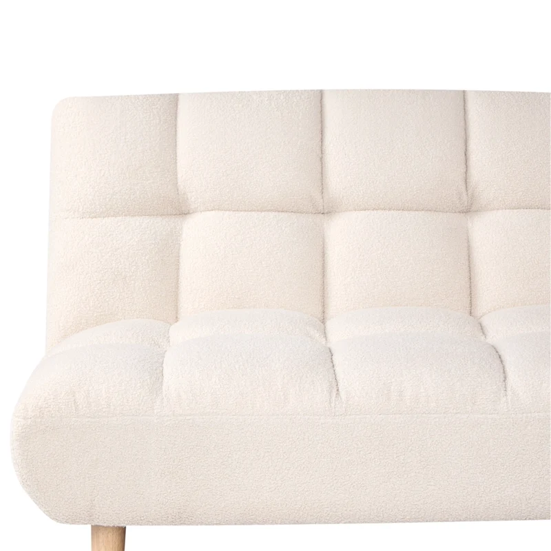 Divano letto bianco sporco Rivestimento bouclé Gambe in legno 2 posti Schienale trapuntato Seduta trapuntata Design moderno Senza braccioli