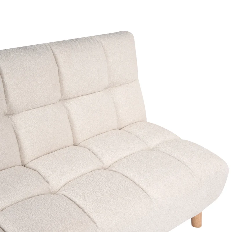 Divano letto bianco sporco Rivestimento bouclé Gambe in legno 2 posti Schienale trapuntato Seduta trapuntata Design moderno Senza braccioli