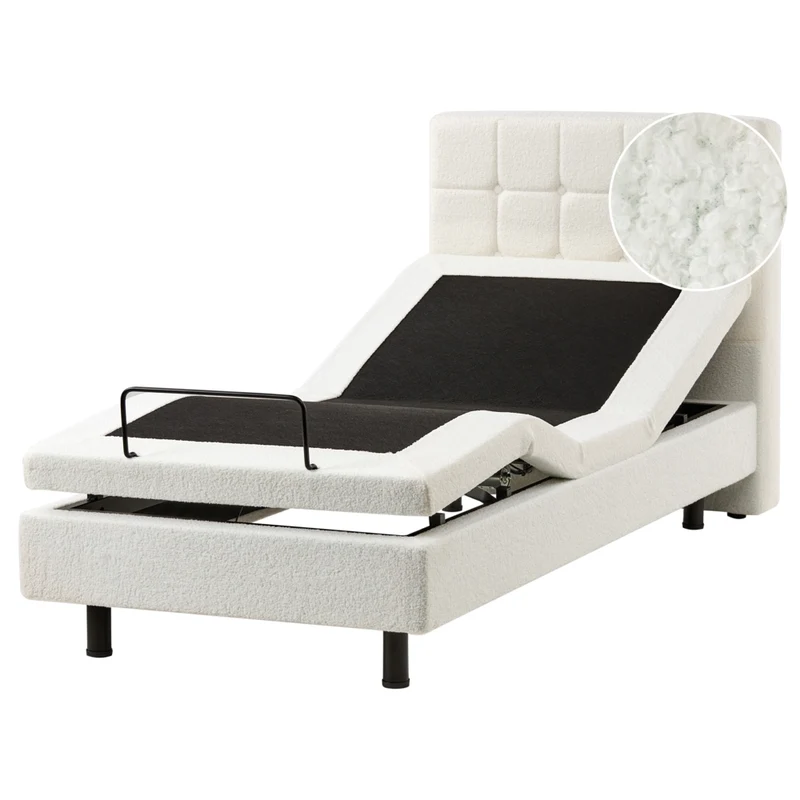 Letto matrimoniale Tessuto bouclè bianco sporco Elettrico Regolabile con Telecomando 90 x 200 cm telecomandato