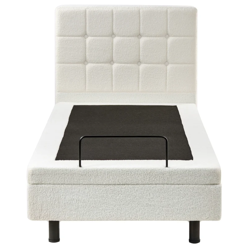 Letto matrimoniale Tessuto bouclè bianco sporco Elettrico Regolabile con Telecomando 90 x 200 cm telecomandato