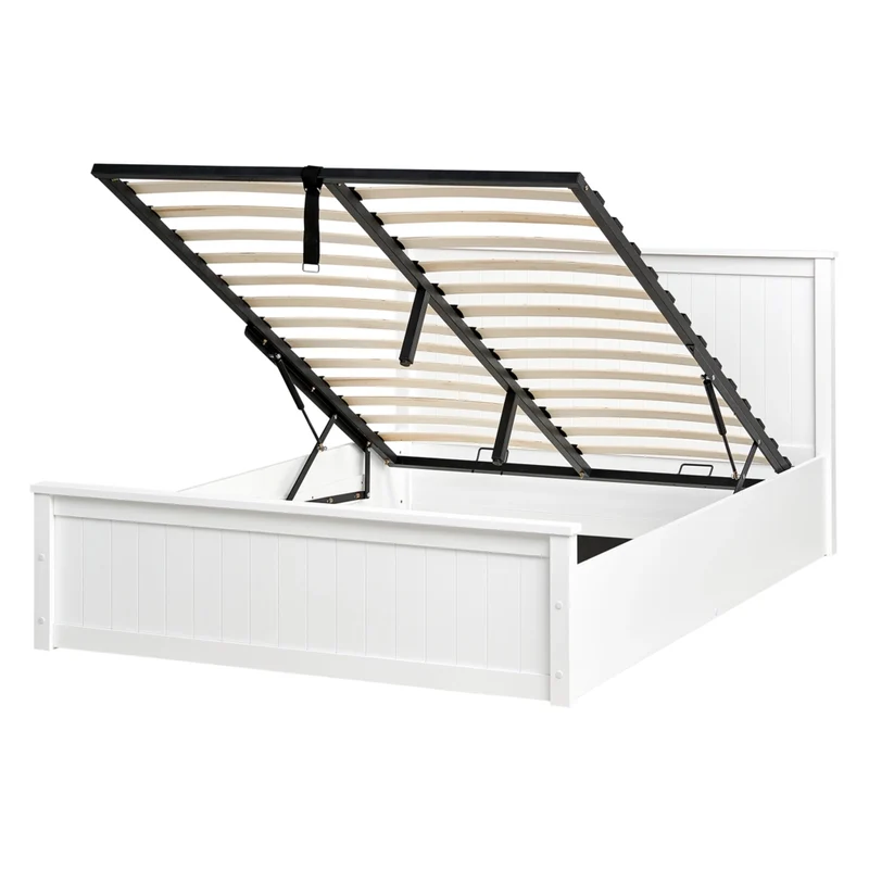 Letto matrimoniale in legno di pino 140 x 200 cm con telaio sollevabile e contenitore bianco Mobili per la camera da letto