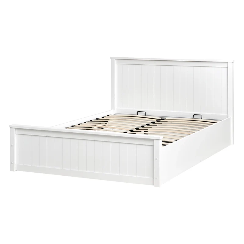 Letto matrimoniale in legno di pino 140 x 200 cm con telaio sollevabile e contenitore bianco Mobili per la camera da letto