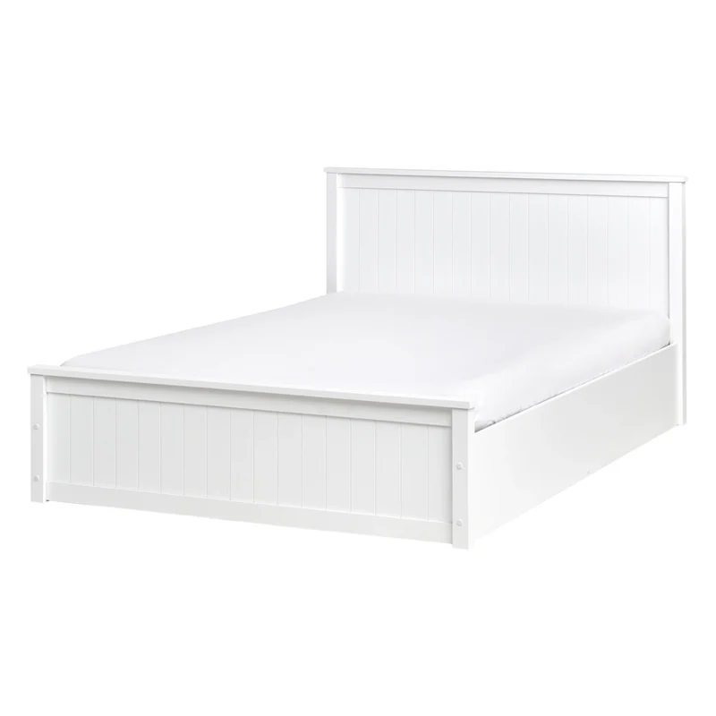 Letto matrimoniale in legno di pino 140 x 200 cm con telaio sollevabile e contenitore bianco Mobili per la camera da letto