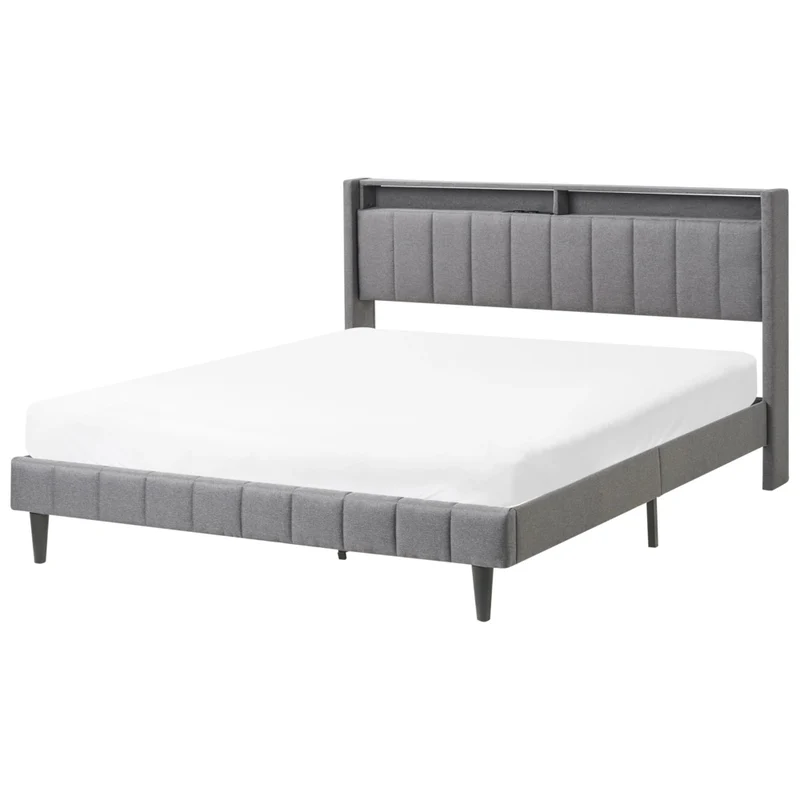 Letto matrimoniale LED Grigio Scuro Tessuto EU Super King Size 160 x 200 cm Testiera imbottita con porta USB Desing moderno