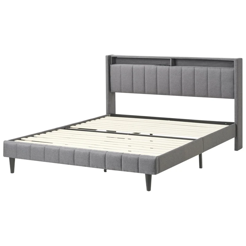 Letto matrimoniale LED Grigio Scuro Tessuto EU Super King Size 160 x 200 cm Testiera imbottita con porta USB Desing moderno