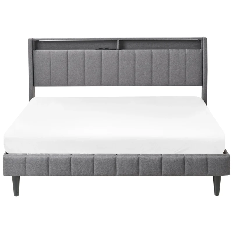 Letto matrimoniale LED Grigio Scuro Tessuto EU Super King Size 160 x 200 cm Testiera imbottita con porta USB Desing moderno