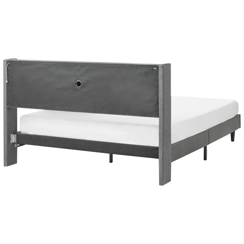 Letto matrimoniale LED Grigio Scuro Tessuto EU Super King Size 160 x 200 cm Testiera imbottita con porta USB Desing moderno