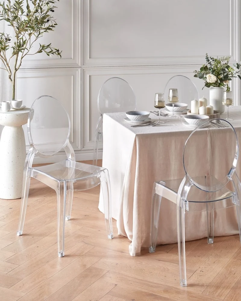 Set di 4 sedie da pranzo in materiale sintetico trasparente schienale solido impilabili design vintage moderno