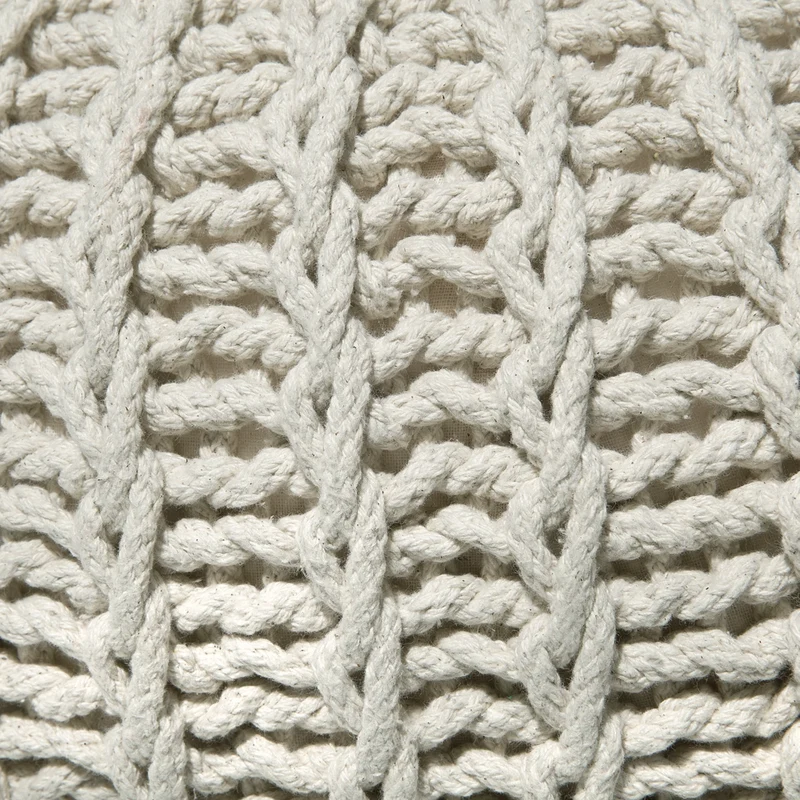 Pouf ottomana beige in cotone lavorato a maglia perline EPS riempimento rotondo piccolo poggiapiedi 50 x 35 cm