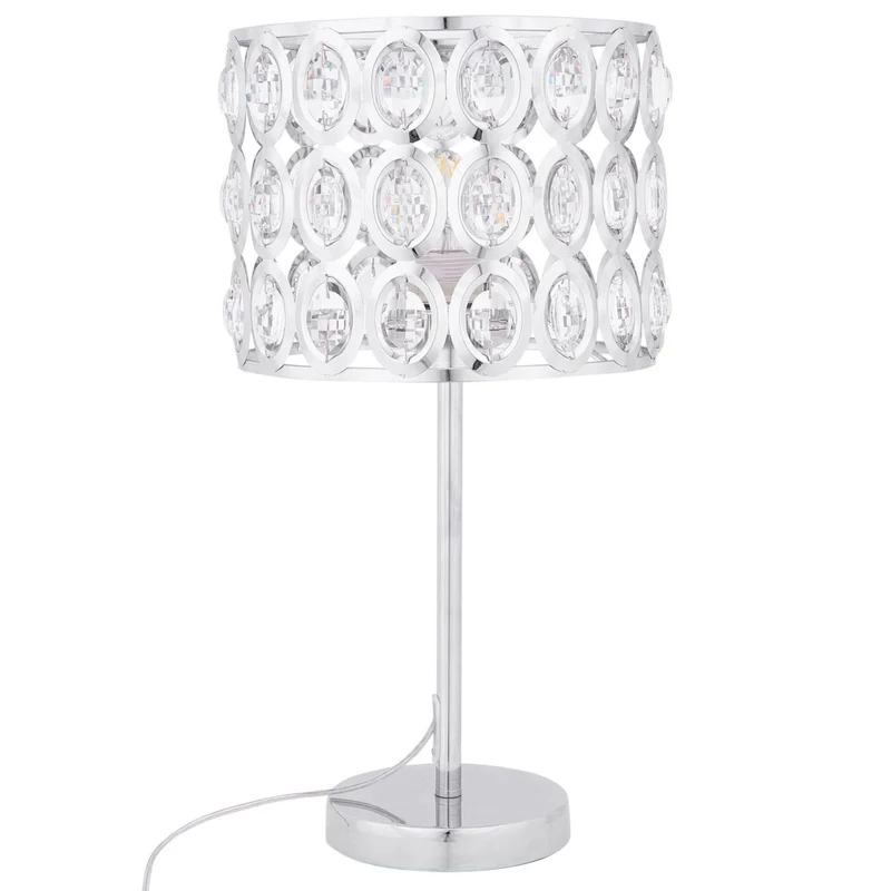 Lampada da tavolo traforata metallo color argento e cristallo 53 cm