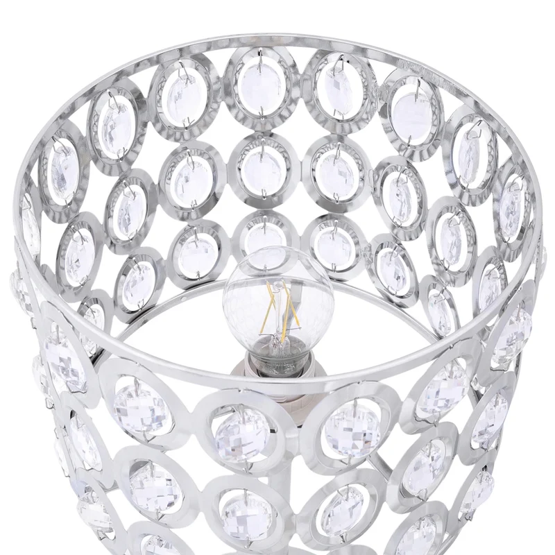 Lampada da tavolo traforata metallo color argento e cristallo 53 cm