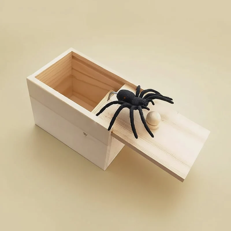 Halloween Wooden Box with a Pop-Up Spider for Pranks and Fun, Pop-Up Spider