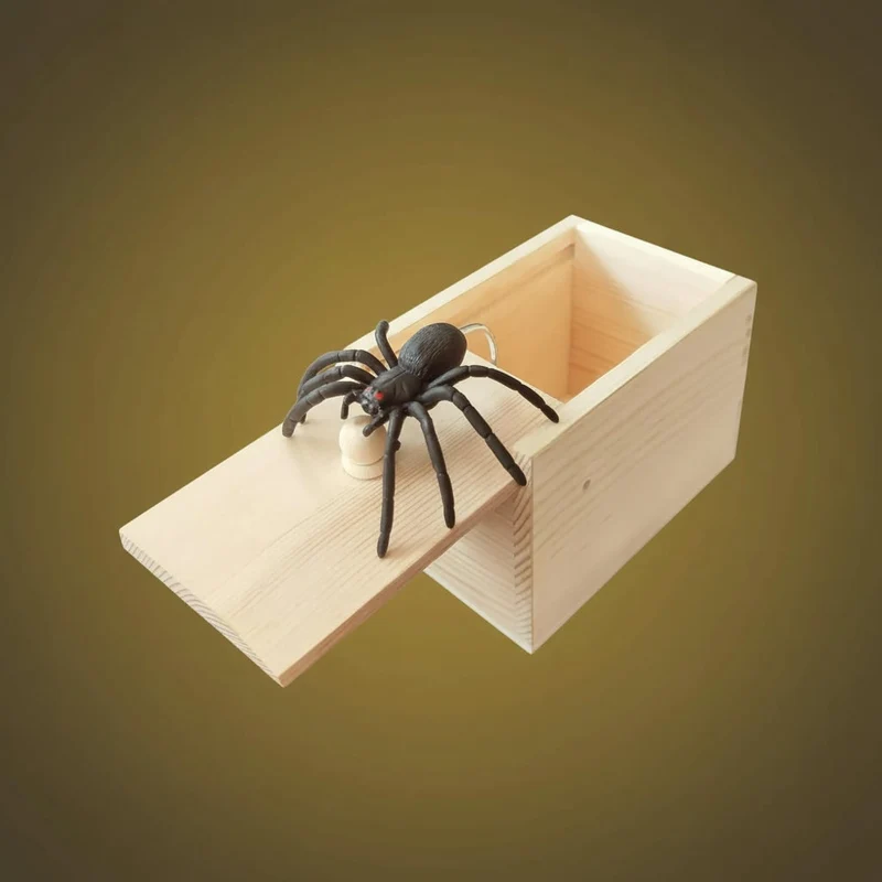 Halloween Wooden Box with a Pop-Up Spider for Pranks and Fun, Pop-Up Spider