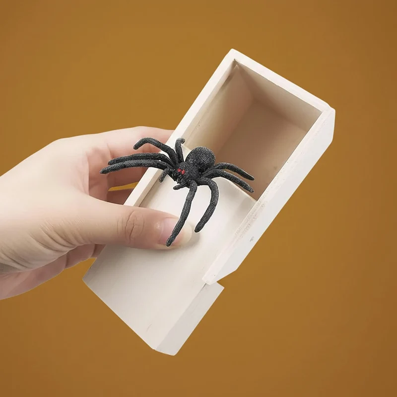 Halloween Wooden Box with a Pop-Up Spider for Pranks and Fun, Pop-Up Spider
