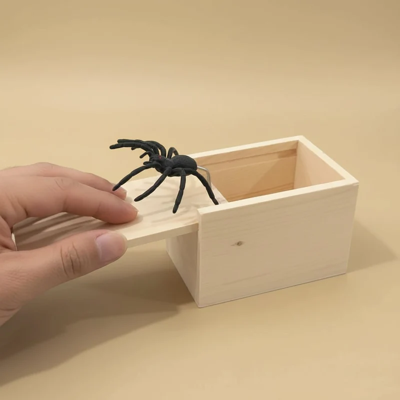 Halloween Wooden Box with a Pop-Up Spider for Pranks and Fun, Pop-Up Spider