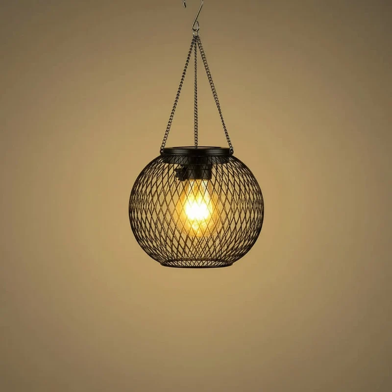 Halloween Solar Hanging Garden Street Lamp with Metal Mesh and Warm LED Light