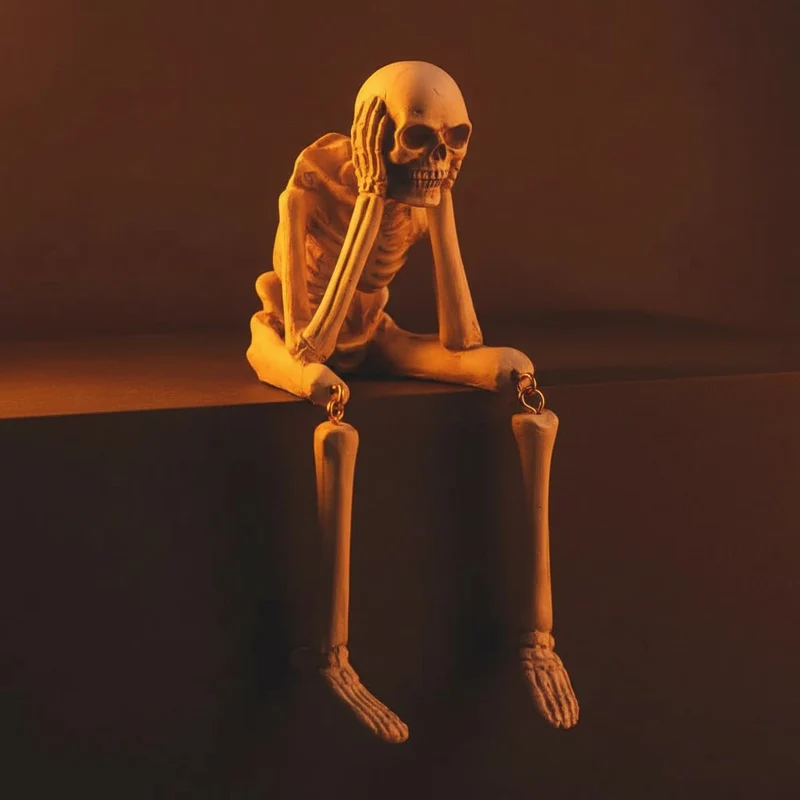 Halloween Decorative Skeleton Figurine with Dangling Legs for a Shelf Skeleton