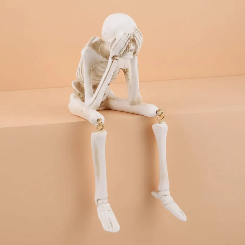 Halloween Decorative Skeleton Figurine with Dangling Legs for a Shelf Skeleton