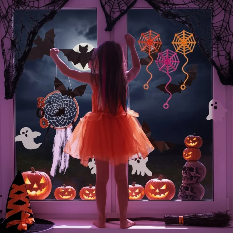 Halloween Sticky Stretchy Spider Webs, Scary Decorations for Parties and Windows, Artificial Spider Webs