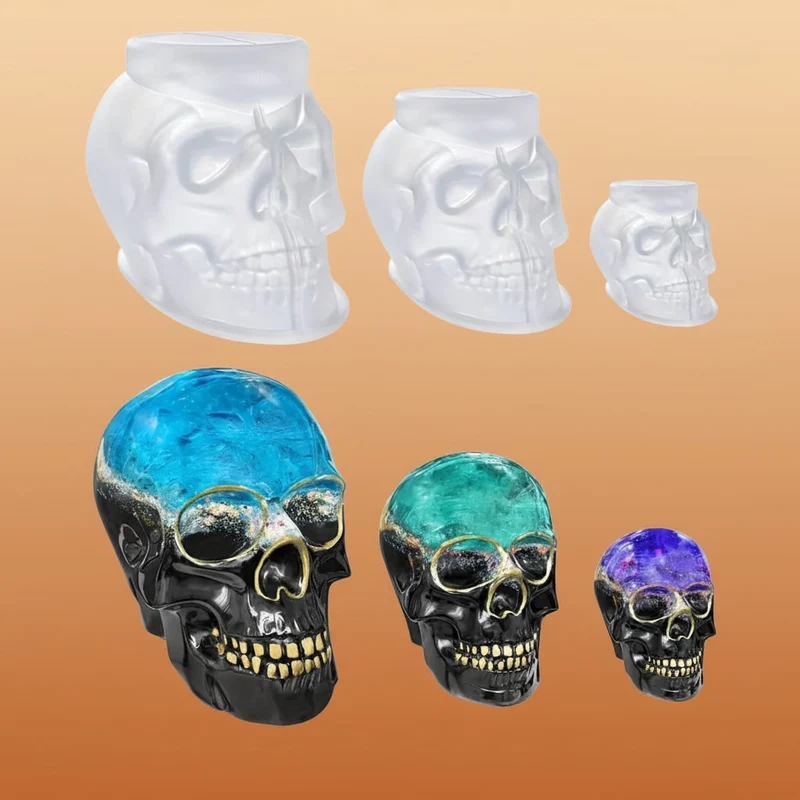 Halloween Silicone Skull Molds 3D Set of Three Sizes for Candles and Resin