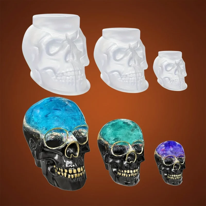 Halloween Silicone Skull Molds 3D Set of Three Sizes for Candles and Resin