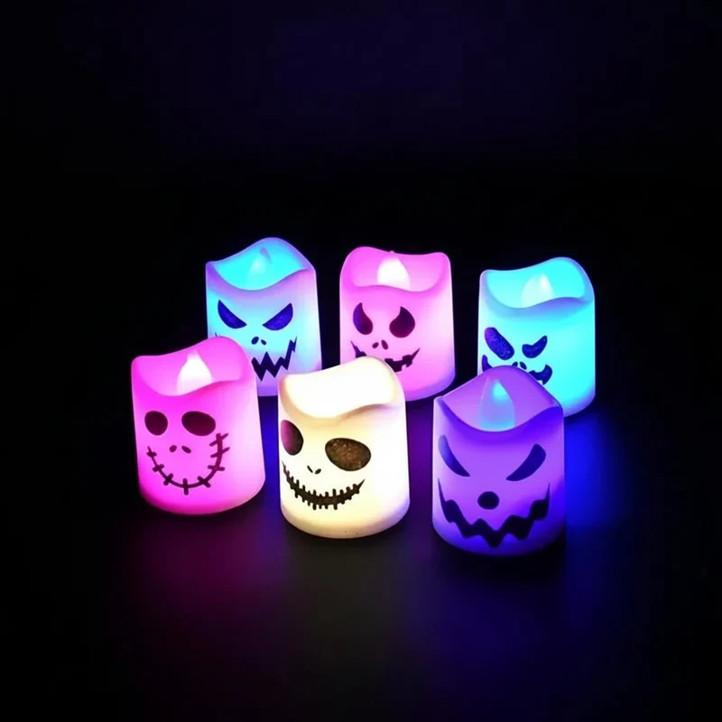Halloween LED Battery-Operated Tealight Candles, Set of 6, Pumpkin-Themed, Safe for Decoration