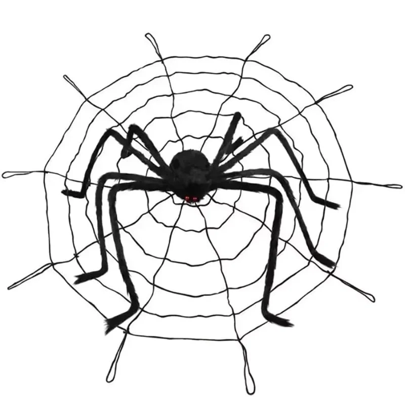 Giant Halloween Spider with Bendable Legs Red Eyes and Web Decoration