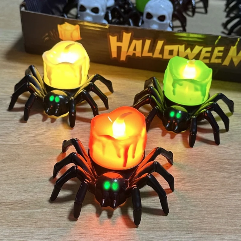 Large Halloween Spider Decoration with LED Candle and Glowing Eyes Light