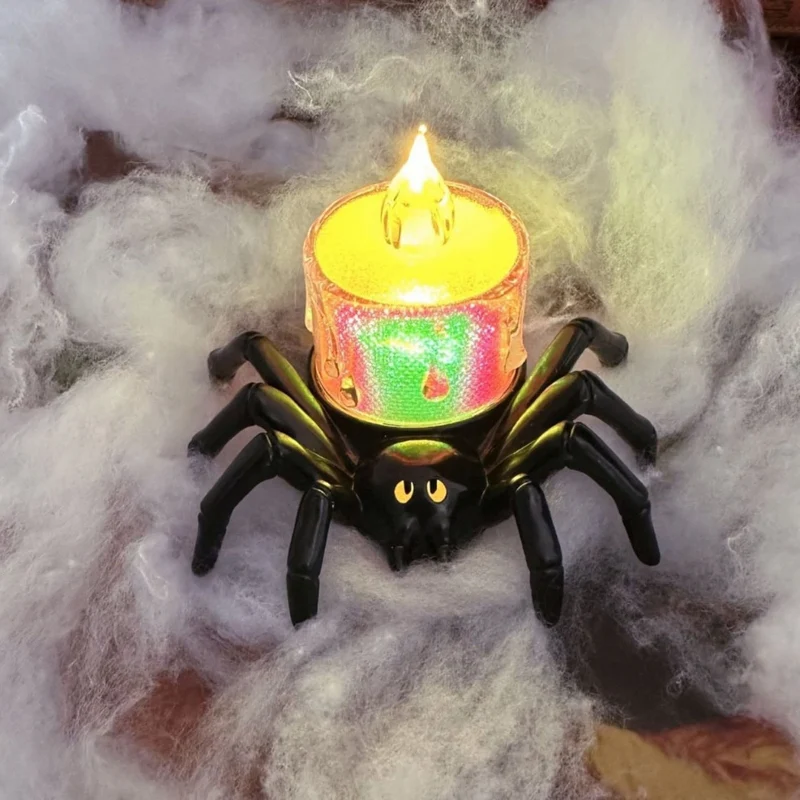 Large Halloween Spider Decoration with LED Candle and Glowing Eyes Light