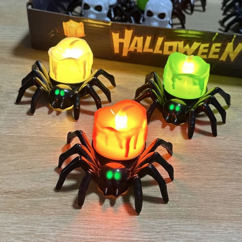 Large Halloween Spider Decoration with LED Candle and Glowing Eyes Light